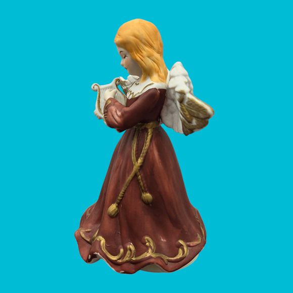 Hand-Painted Tearful Bisque Porcelain Angel with Harp Vintage Rotating Music Box - Picture 9 of 13